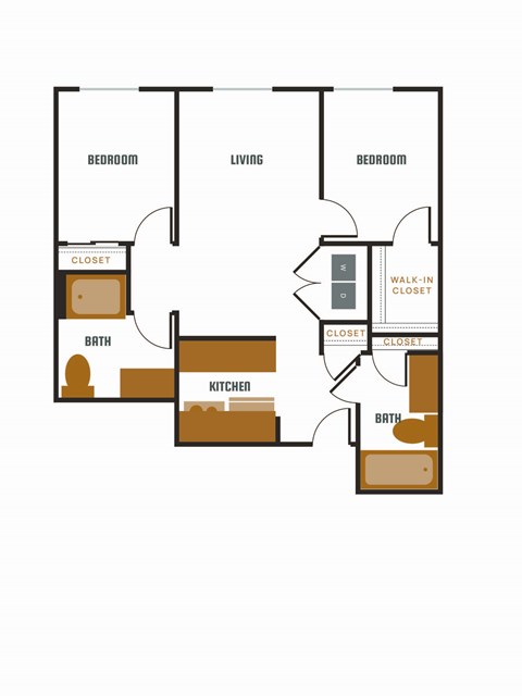 a floor plan of an apartment with a bedroom and a living room